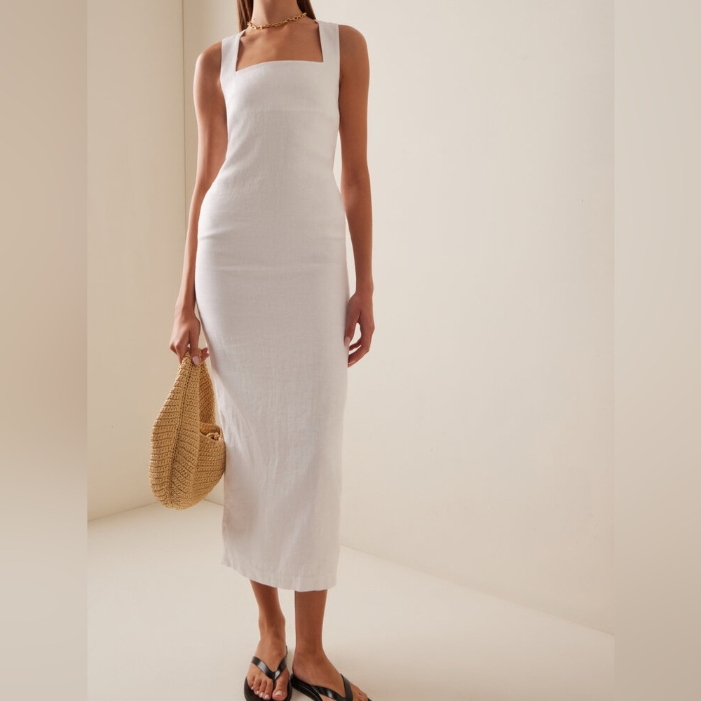 Posse white Linen Alice Maxi Dress, Sleeveless, Square-Neck